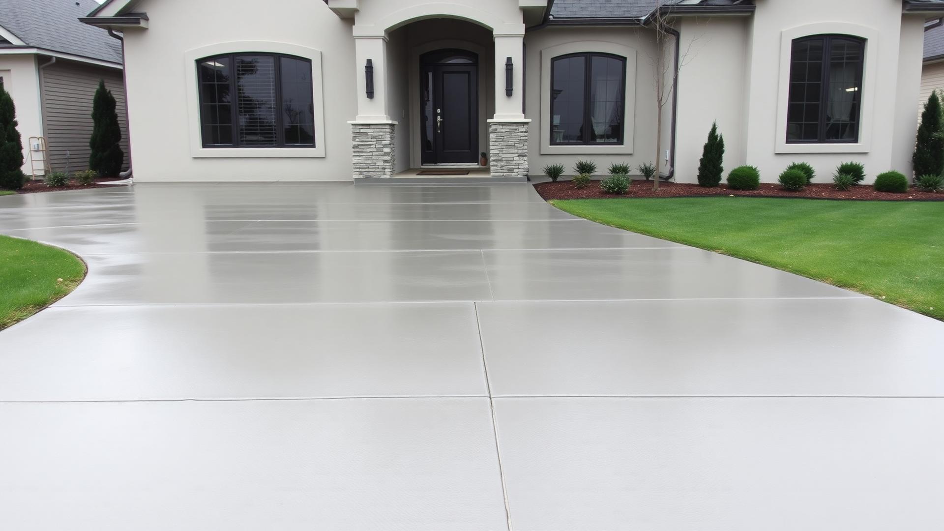 Freshly poured residential concrete driveway